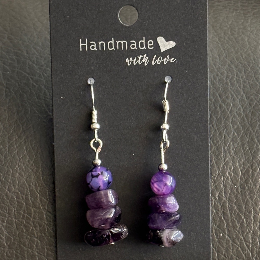 Handmade Amethyst  and Dragon’s Vein Stone Earrings